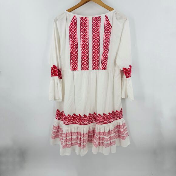 Roller Rabbit Red White Boho Embroidered Tunic Dress Cotton Size Medium - Picture 3 of 10